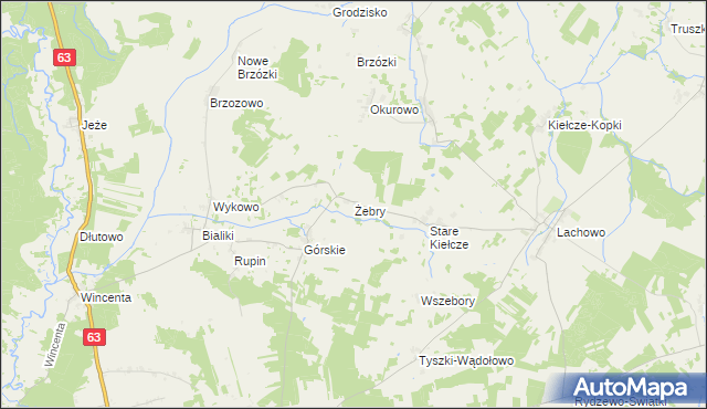 mapa Żebry gmina Kolno, Żebry gmina Kolno na mapie Targeo