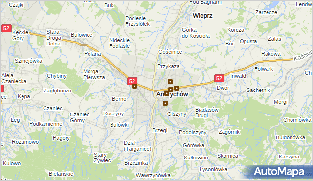 mapa Andrychów, Andrychów na mapie Targeo