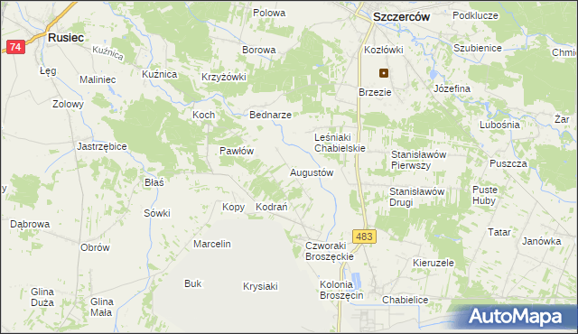 mapa Augustów gmina Rząśnia, Augustów gmina Rząśnia na mapie Targeo