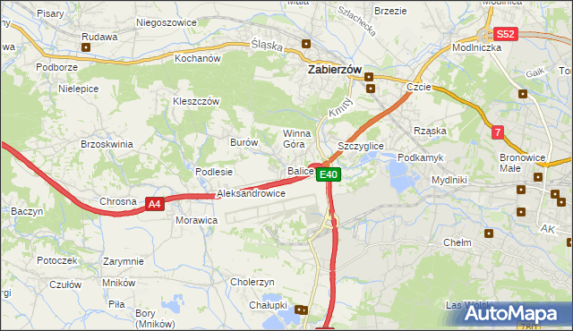 mapa Balice gmina Zabierzów, Balice gmina Zabierzów na mapie Targeo