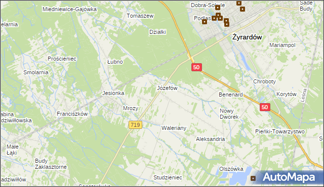mapa Bednary gmina Puszcza Mariańska, Bednary gmina Puszcza Mariańska na mapie Targeo