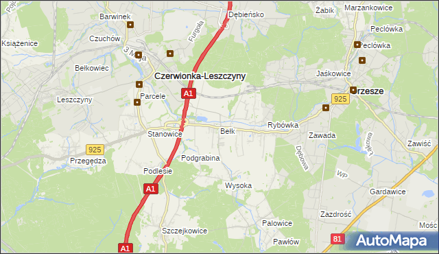mapa Bełk gmina Czerwionka-Leszczyny, Bełk gmina Czerwionka-Leszczyny na mapie Targeo