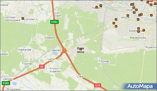 mapa Białe Błota powiat bydgoski, Białe Błota powiat bydgoski na mapie Targeo