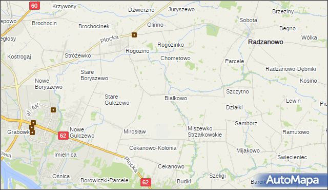 mapa Białkowo gmina Radzanowo, Białkowo gmina Radzanowo na mapie Targeo
