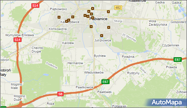 mapa Bychlew, Bychlew na mapie Targeo