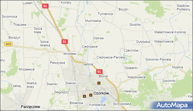 mapa Cedrowice-Parcela, Cedrowice-Parcela na mapie Targeo