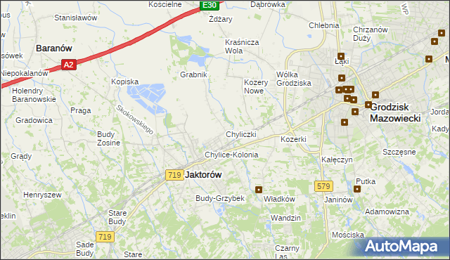 mapa Chyliczki gmina Jaktorów, Chyliczki gmina Jaktorów na mapie Targeo