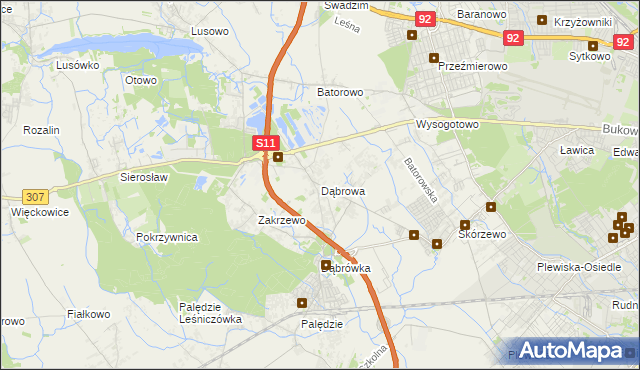 mapa Dąbrowa gmina Dopiewo, Dąbrowa gmina Dopiewo na mapie Targeo