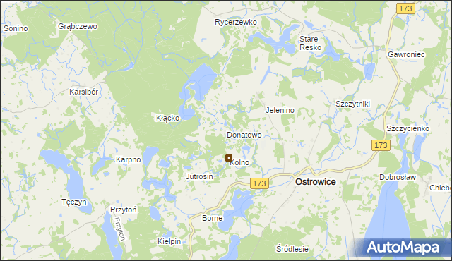 mapa Donatowo gmina Ostrowice, Donatowo gmina Ostrowice na mapie Targeo