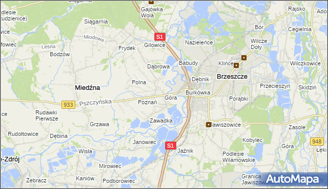 mapa Góra gmina Miedźna, Góra gmina Miedźna na mapie Targeo