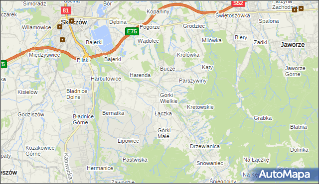 mapa Górki Wielkie, Górki Wielkie na mapie Targeo