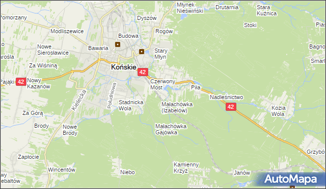 mapa Górny Młyn gmina Końskie, Górny Młyn gmina Końskie na mapie Targeo