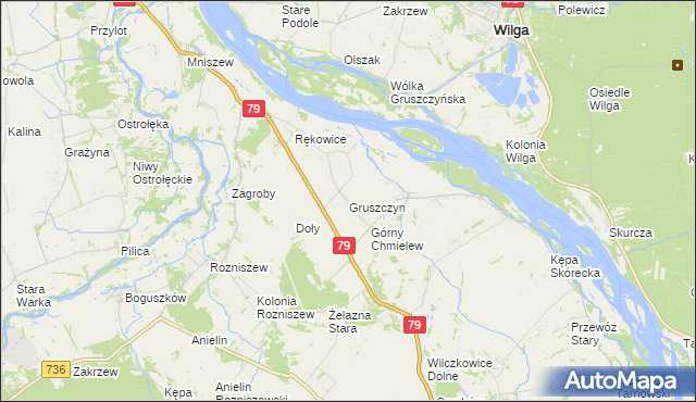 mapa Gruszczyn gmina Magnuszew, Gruszczyn gmina Magnuszew na mapie Targeo