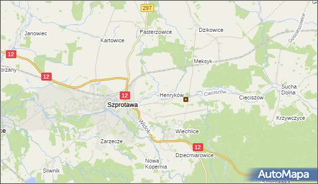 mapa Henryków gmina Szprotawa, Henryków gmina Szprotawa na mapie Targeo