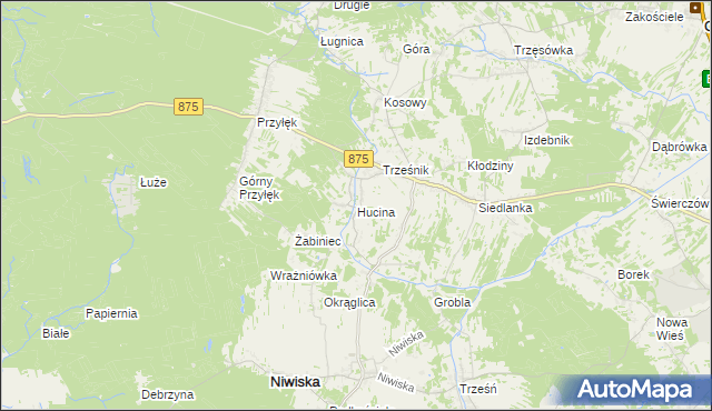 mapa Hucina, Hucina na mapie Targeo