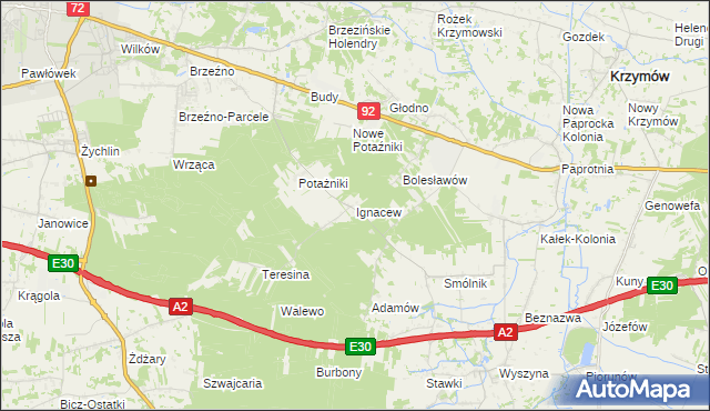 mapa Ignacew gmina Krzymów, Ignacew gmina Krzymów na mapie Targeo