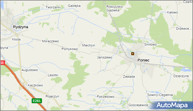 mapa Janiszewo gmina Poniec, Janiszewo gmina Poniec na mapie Targeo