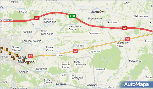 mapa Janów gmina Mińsk Mazowiecki, Janów gmina Mińsk Mazowiecki na mapie Targeo