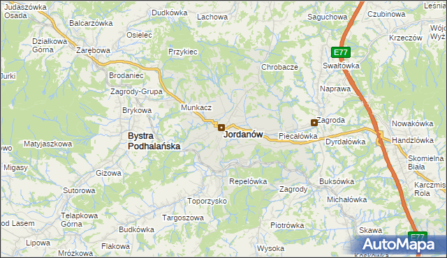 mapa Jordanów powiat suski, Jordanów powiat suski na mapie Targeo