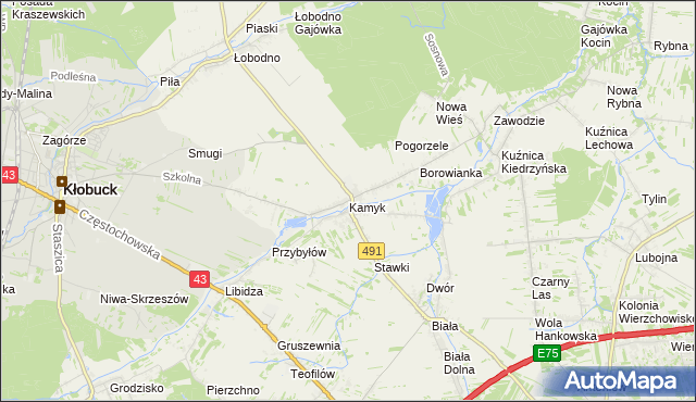 mapa Kamyk gmina Kłobuck, Kamyk gmina Kłobuck na mapie Targeo