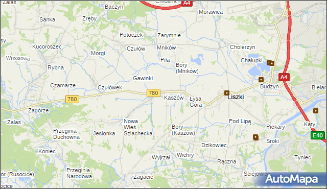 mapa Kaszów gmina Liszki, Kaszów gmina Liszki na mapie Targeo