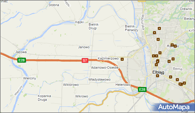 mapa Kazimierzowo gmina Elbląg, Kazimierzowo gmina Elbląg na mapie Targeo