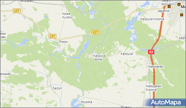 mapa Kęszyca Leśna, Kęszyca Leśna na mapie Targeo