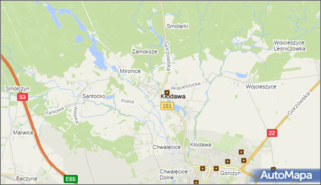 mapa Kłodawa powiat gorzowski, Kłodawa powiat gorzowski na mapie Targeo