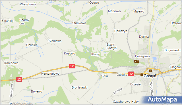 mapa Klony gmina Gostyń, Klony gmina Gostyń na mapie Targeo