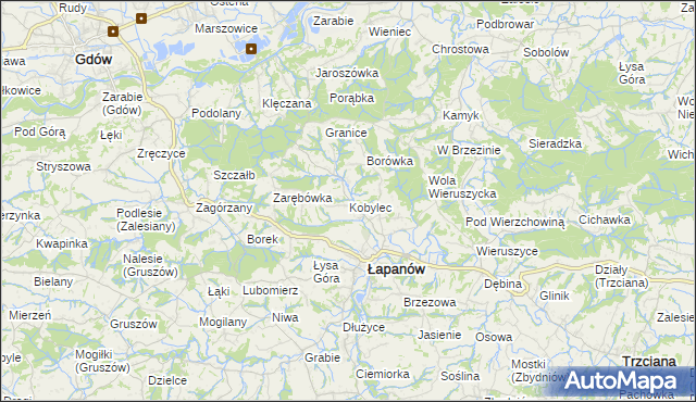 mapa Kobylec gmina Łapanów, Kobylec gmina Łapanów na mapie Targeo