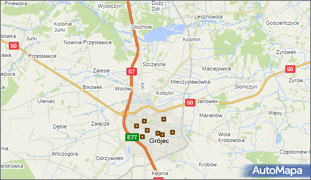 mapa Kobylin gmina Grójec, Kobylin gmina Grójec na mapie Targeo