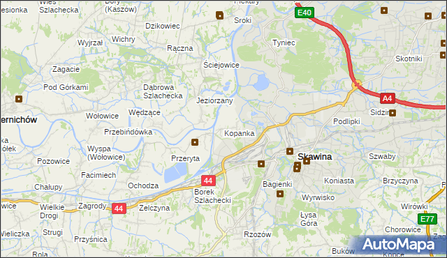 mapa Kopanka gmina Skawina, Kopanka gmina Skawina na mapie Targeo