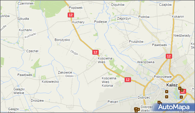 mapa Kościelna Wieś gmina Gołuchów, Kościelna Wieś gmina Gołuchów na mapie Targeo