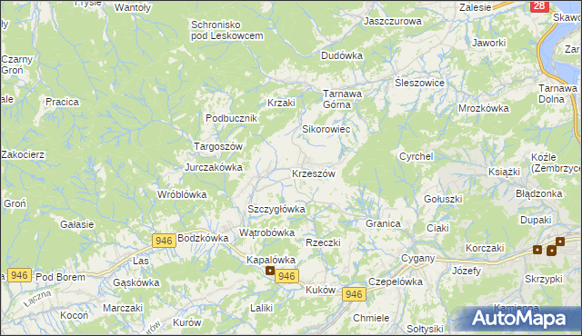 mapa Krzeszów gmina Stryszawa, Krzeszów gmina Stryszawa na mapie Targeo