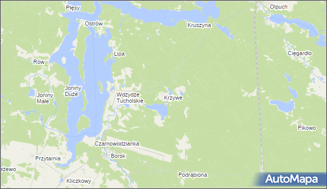 mapa Krzywe gmina Karsin, Krzywe gmina Karsin na mapie Targeo