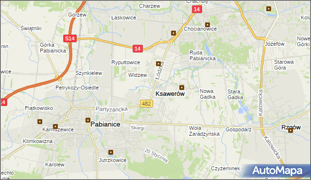 mapa Ksawerów powiat pabianicki, Ksawerów powiat pabianicki na mapie Targeo