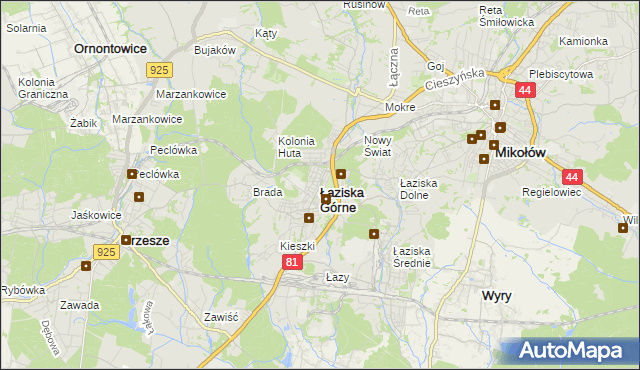 mapa Łaziska Górne, Łaziska Górne na mapie Targeo