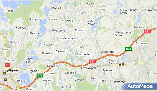 mapa Łazy gmina Jasienica, Łazy gmina Jasienica na mapie Targeo
