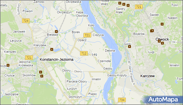 mapa Łęg gmina Konstancin-Jeziorna, Łęg gmina Konstancin-Jeziorna na mapie Targeo