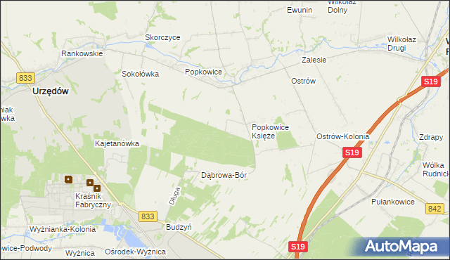 mapa Leśniczówka gmina Urzędów, Leśniczówka gmina Urzędów na mapie Targeo