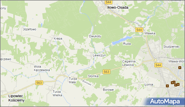 mapa Lewiczyn gmina Lipowiec Kościelny, Lewiczyn gmina Lipowiec Kościelny na mapie Targeo
