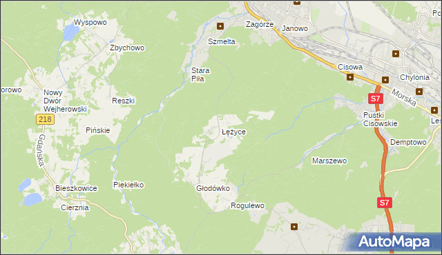 mapa Łężyce gmina Wejherowo, Łężyce gmina Wejherowo na mapie Targeo