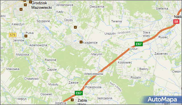 mapa Marynin gmina Grodzisk Mazowiecki, Marynin gmina Grodzisk Mazowiecki na mapie Targeo