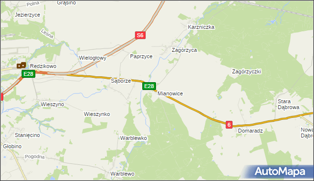 mapa Mianowice gmina Damnica, Mianowice gmina Damnica na mapie Targeo