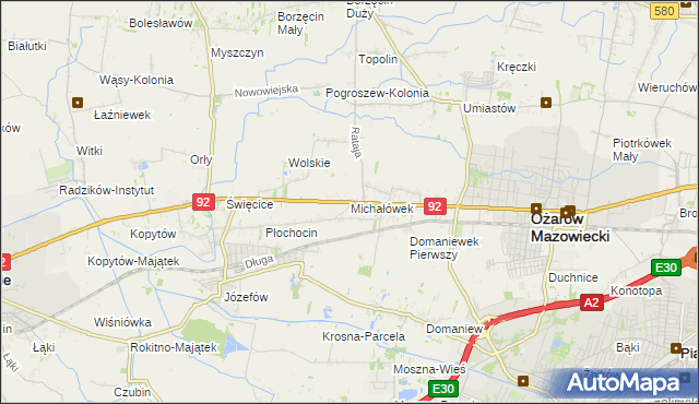 mapa Michałówek gmina Ożarów Mazowiecki, Michałówek gmina Ożarów Mazowiecki na mapie Targeo