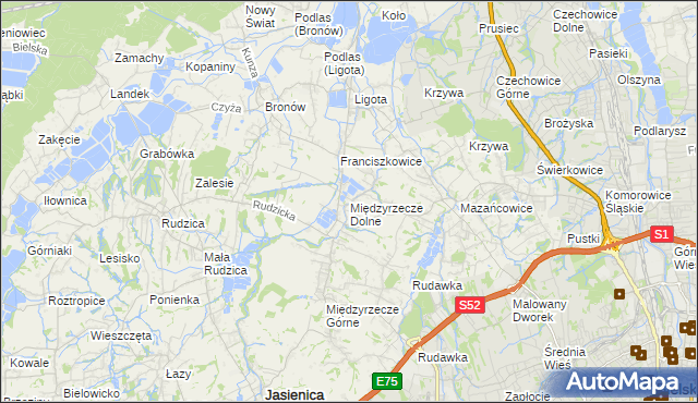 mapa Międzyrzecze Dolne, Międzyrzecze Dolne na mapie Targeo