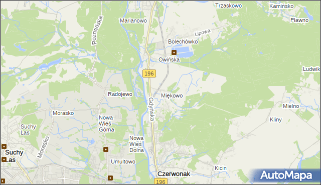 mapa Miękowo gmina Czerwonak, Miękowo gmina Czerwonak na mapie Targeo