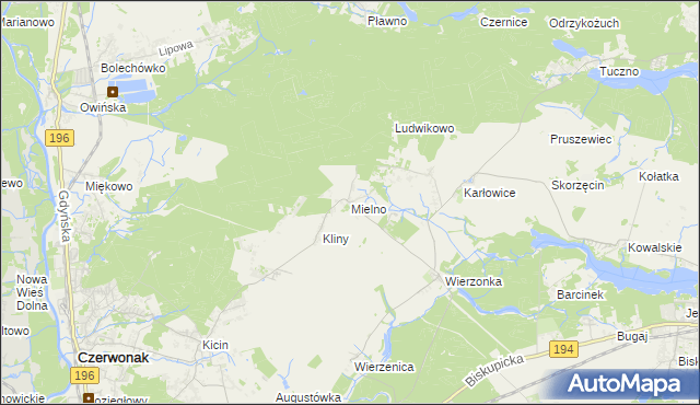 mapa Mielno gmina Czerwonak, Mielno gmina Czerwonak na mapie Targeo