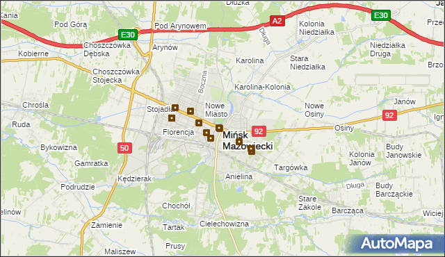 mapa Mińsk Mazowiecki, Mińsk Mazowiecki na mapie Targeo