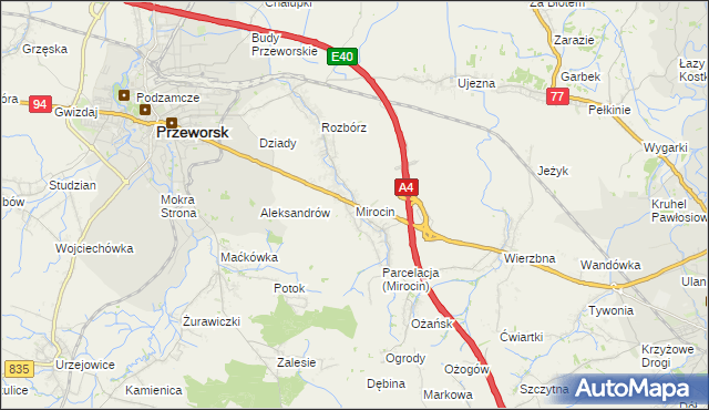 mapa Mirocin, Mirocin na mapie Targeo